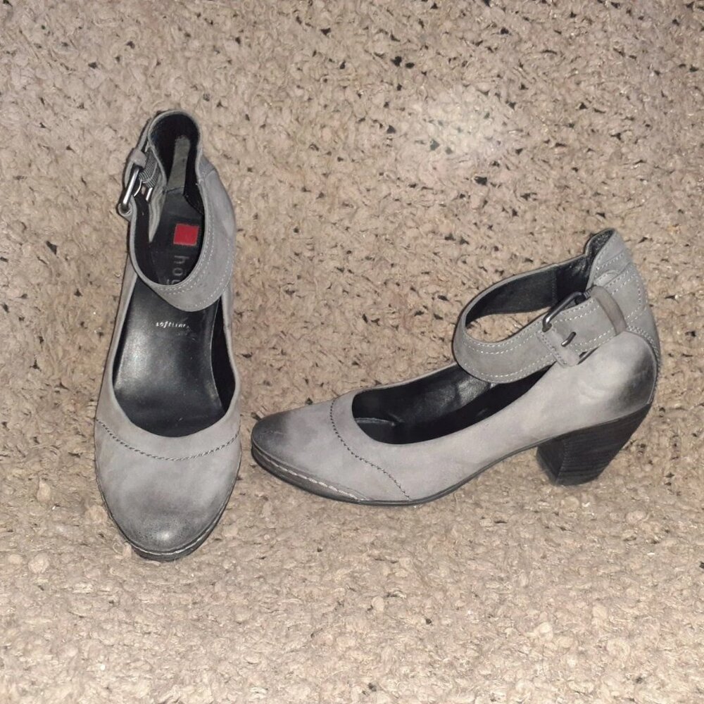 HOGL BRAND-Dark Gray Nubuck-Oiled Leather Areas-Ankle Wrap Strap Snap-Sz 6-NM
